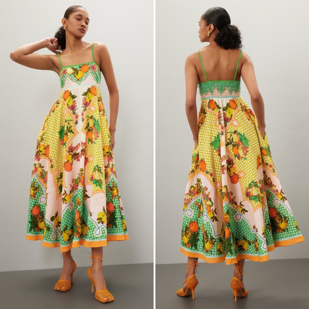 Caroline Constas Fruit Print Linen Blend Midi Sundress Size Medium NWT